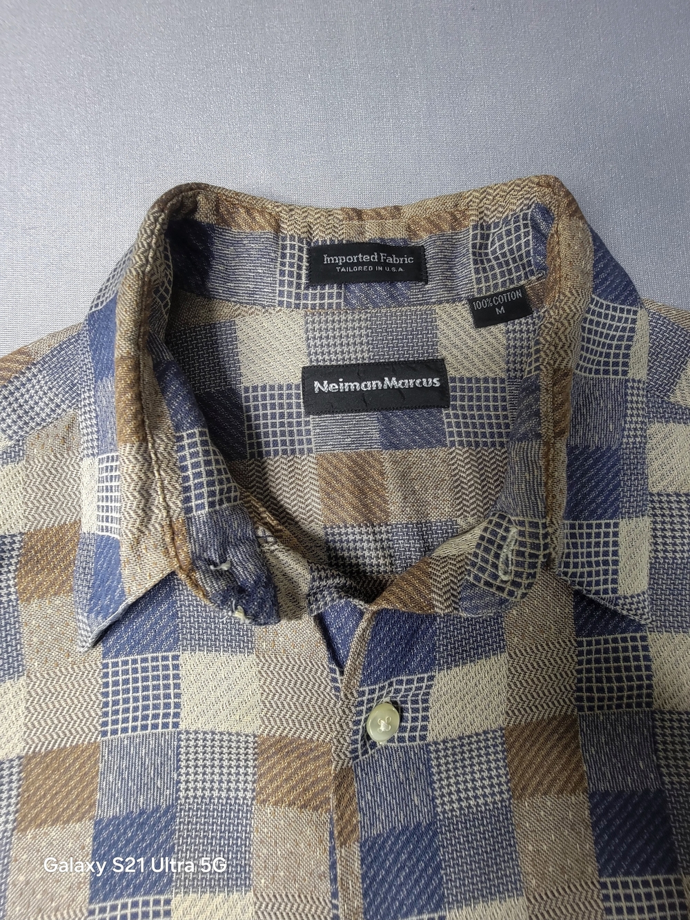 Neiman Marcus Mens Classic Long-Sleeve Shirt - Beige & Blue Size M